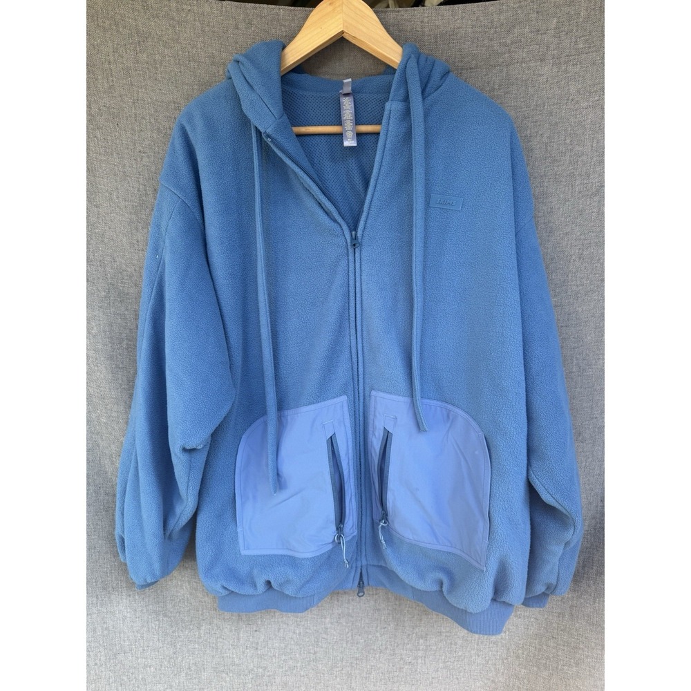 Skims Fleece Lounge Oversized Zip Up Hoodie XS Azure Blue